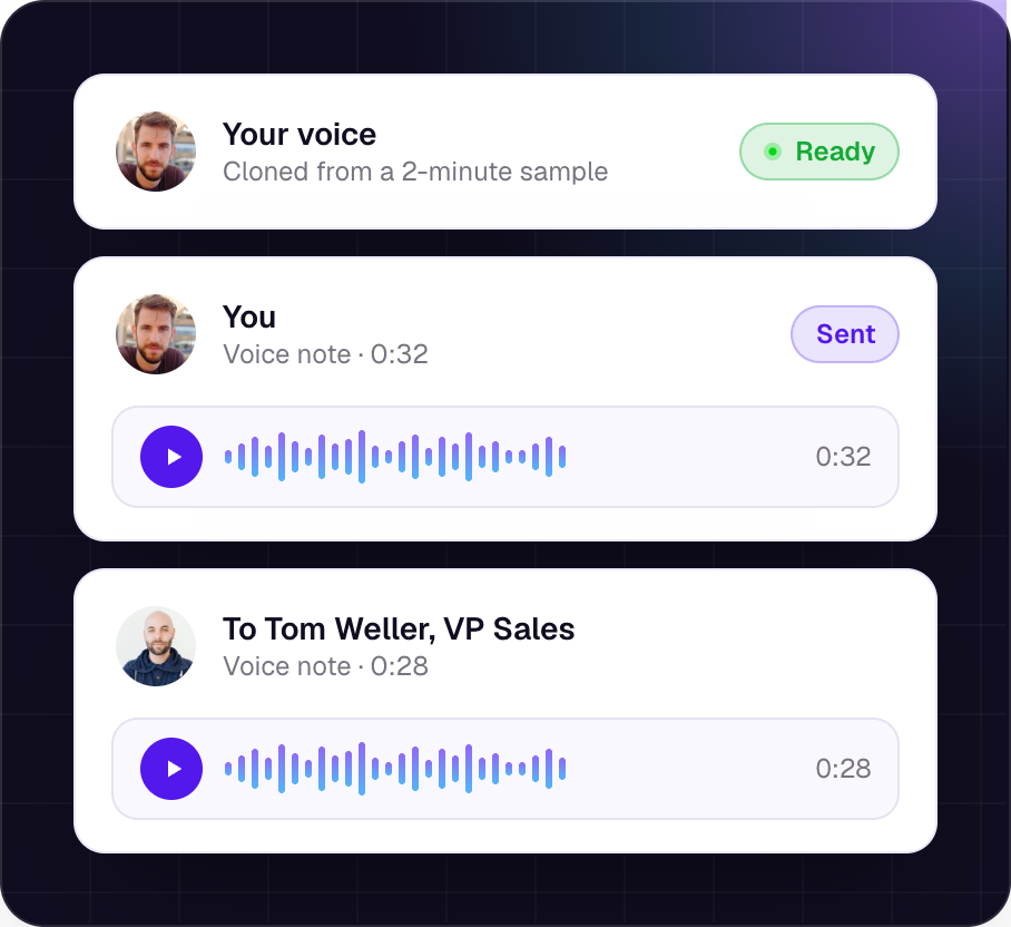 The client’s cloned voice with two voice notes sent to prospects