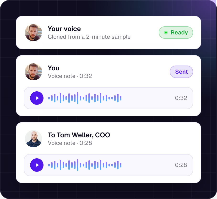 Your cloned voice with two voice notes sent to prospects