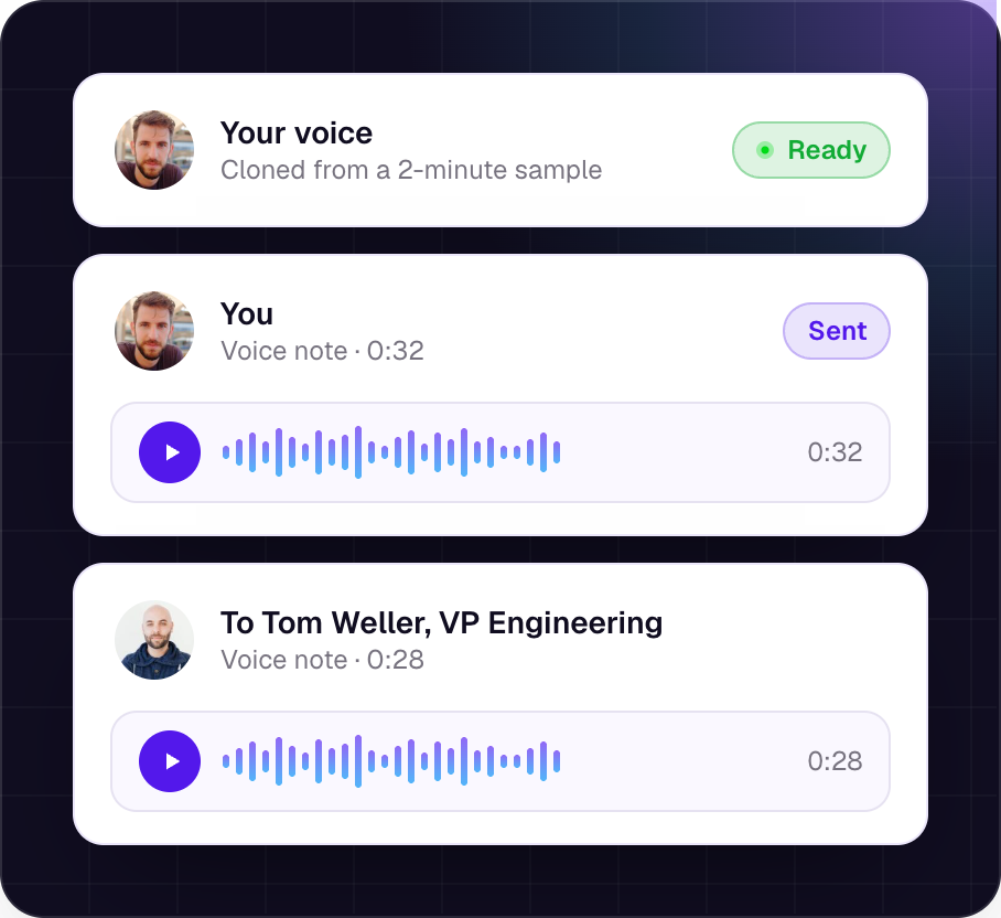Your cloned voice with two voice notes sent to buyers